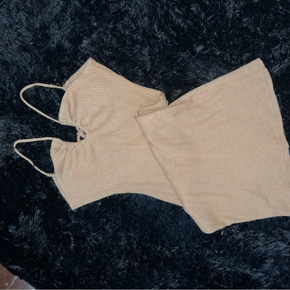 Tan Ribbed Bodycon Mini Dress - Picture 4 of 9
